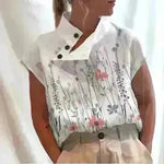 Women's Casual Stand Collar Short-sleeved Digital Printed Top T-shirt - EX-STOCK CANADA