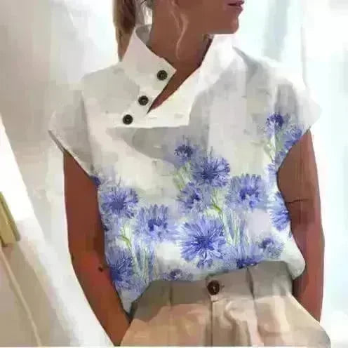 Women's Casual Stand Collar Short-sleeved Digital Printed Top T-shirt - EX-STOCK CANADA