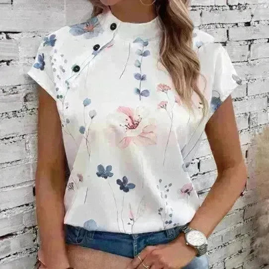Women's Casual Stand Collar Short-sleeved Digital Printed Top T-shirt - EX-STOCK CANADA
