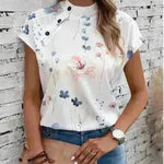 Women's Casual Stand Collar Short-sleeved Digital Printed Top T-shirt - EX-STOCK CANADA