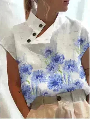 Women's Casual Stand Collar Short-sleeved Digital Printed Top T-shirt - EX-STOCK CANADA
