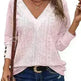 Women's Casual V-neck Long Sleeved Lace Casual Embroidered Shirt top - EX-STOCK CANADA