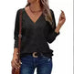 Women's Casual V-neck Long Sleeved Lace Casual Embroidered Shirt top - EX-STOCK CANADA