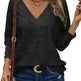 Women's Casual V-neck Long Sleeved Lace Casual Embroidered Shirt top - EX-STOCK CANADA