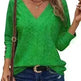 Women's Casual V-neck Long Sleeved Lace Casual Embroidered Shirt top - EX-STOCK CANADA