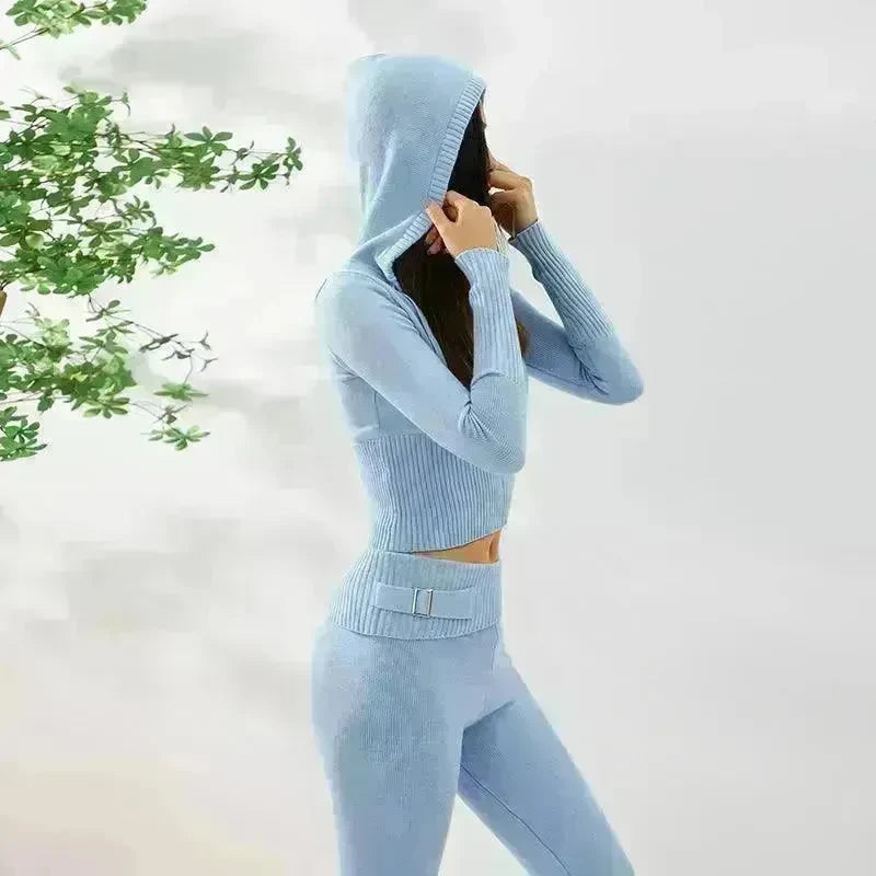 Women's Comfortable Hoodie Leisure Sexy Long Sleeve Sweater And High Waist Long Pants Suit - EX-STOCK CANADA