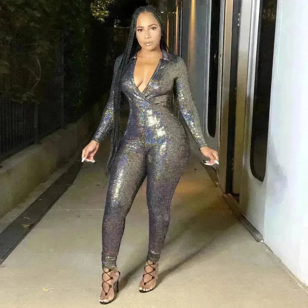Women's Deep V Bronzing Jumpsuit - EX-STOCK CANADA