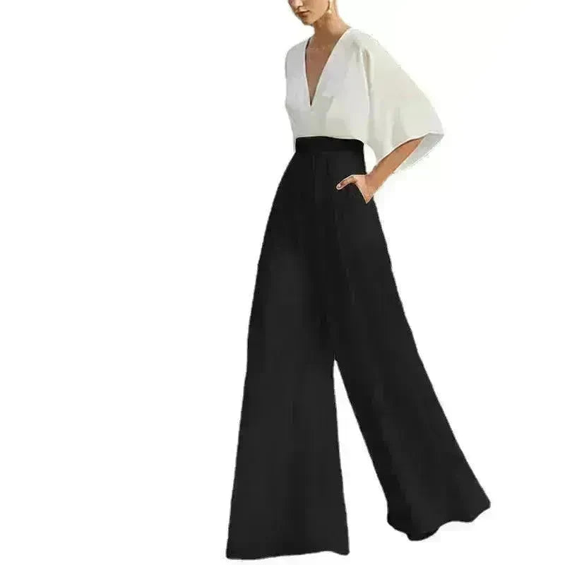 Women's Deep V High Waist Wide Leg Jumpsuit - EX-STOCK CANADA