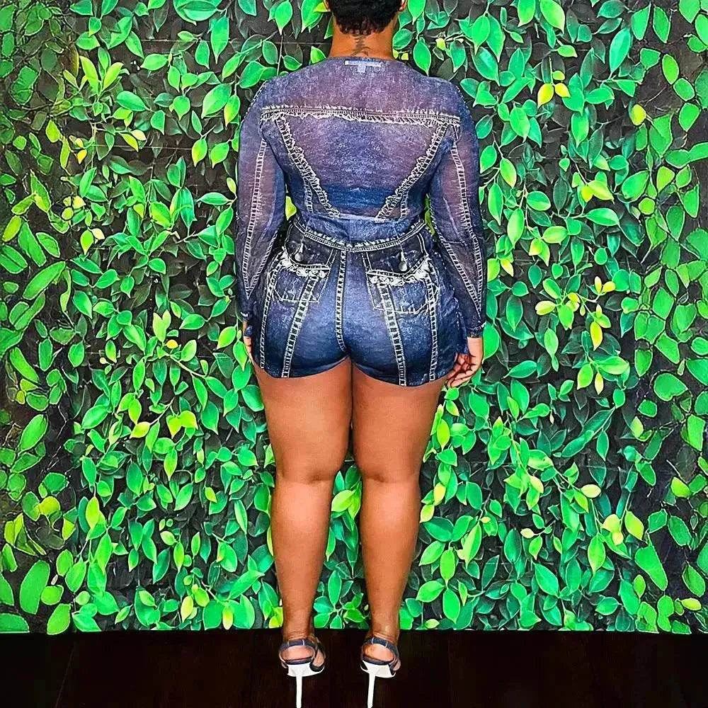 Women's Denim-like Printed Long-sleeved Jumpsuit - EX-STOCK Canada