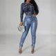 Women's Denim-like Printed Long-sleeved Jumpsuit - EX-STOCK Canada