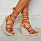 Women's Fashion Foam Bottom Heightening Cross Strappy Rope Tie Wedge Sandals - EX-STOCK Canada