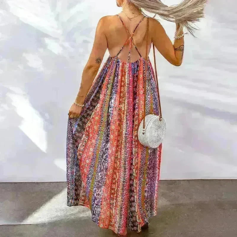 Women's Fashion High Waist Sling Cross Deep V-neck Dress - EX-STOCK CANADA