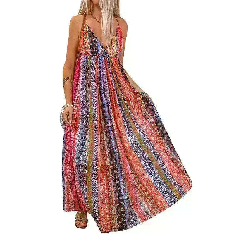 Women's Fashion High Waist Sling Cross Deep V-neck Dress - EX-STOCK CANADA