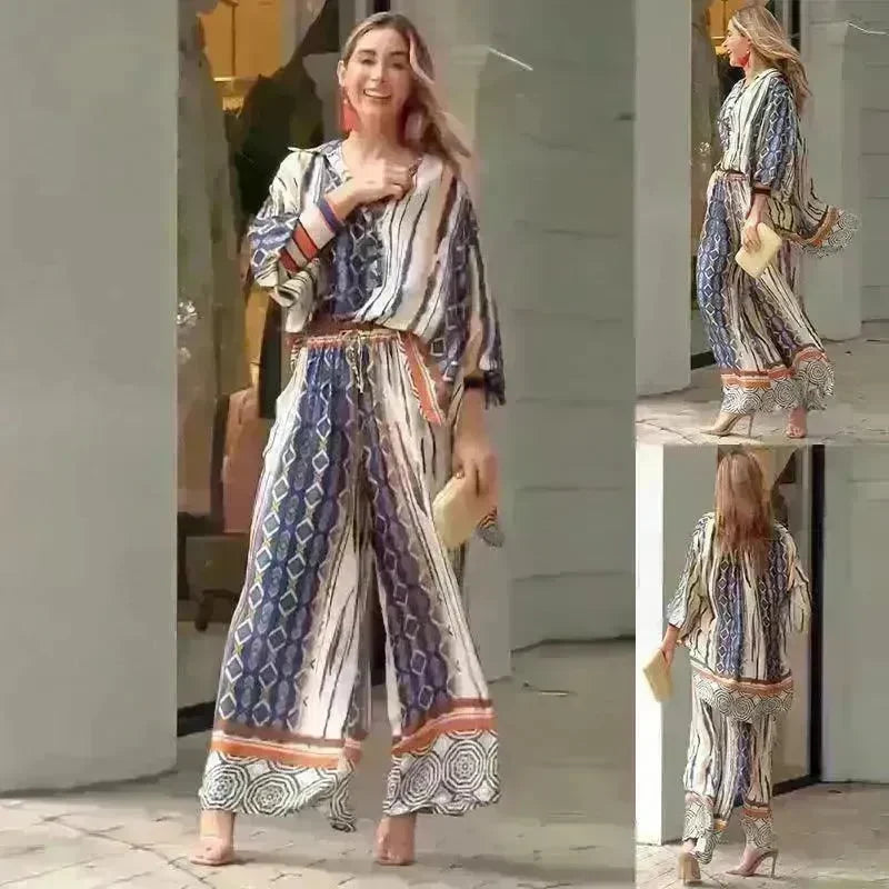 Women's Fashion Loose Printed Top Two-piece Pants - EX-STOCK CANADA