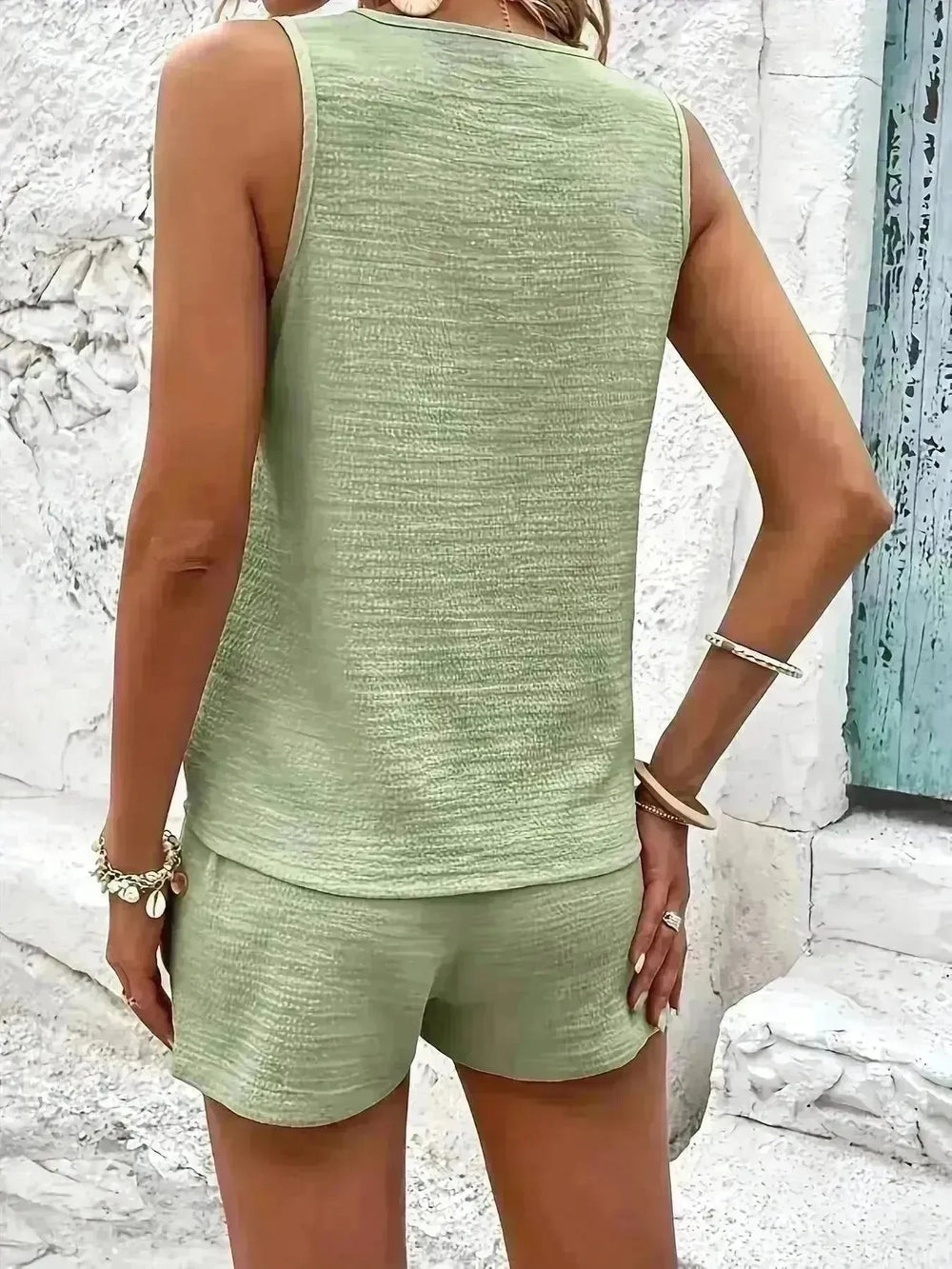 Women's Fashion Loose Sleeveless Solid Color Buttons Decorative Vest Two-piece Set - EX-STOCK CANADA
