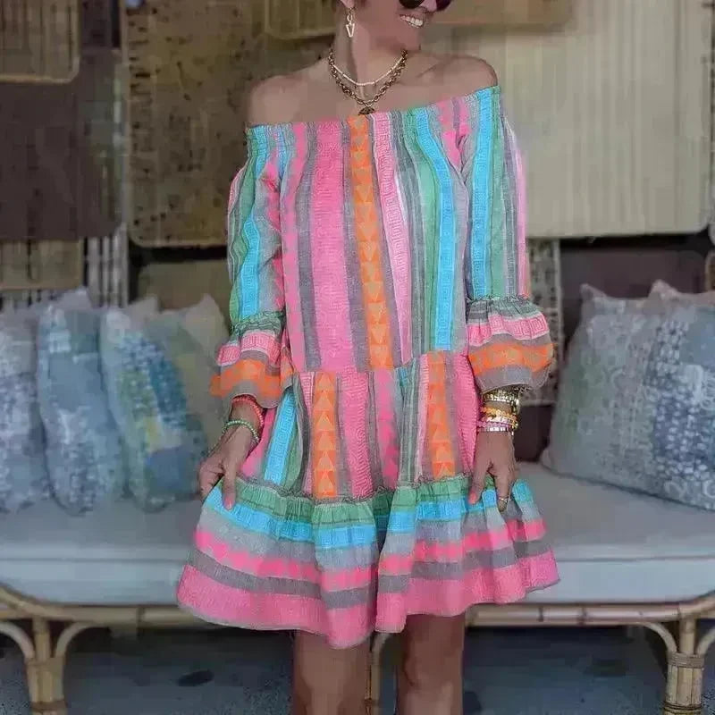 Women's Fashion Patchwork Flared Sleeves Dress - EX-STOCK CANADA