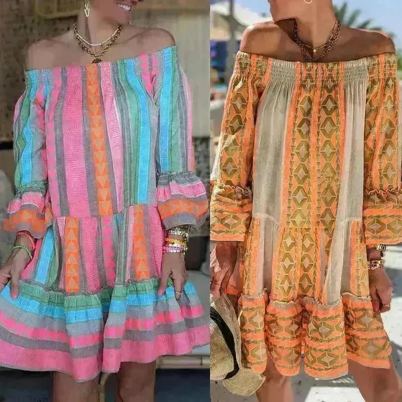 Women's Fashion Patchwork Flared Sleeves Dress - EX-STOCK CANADA