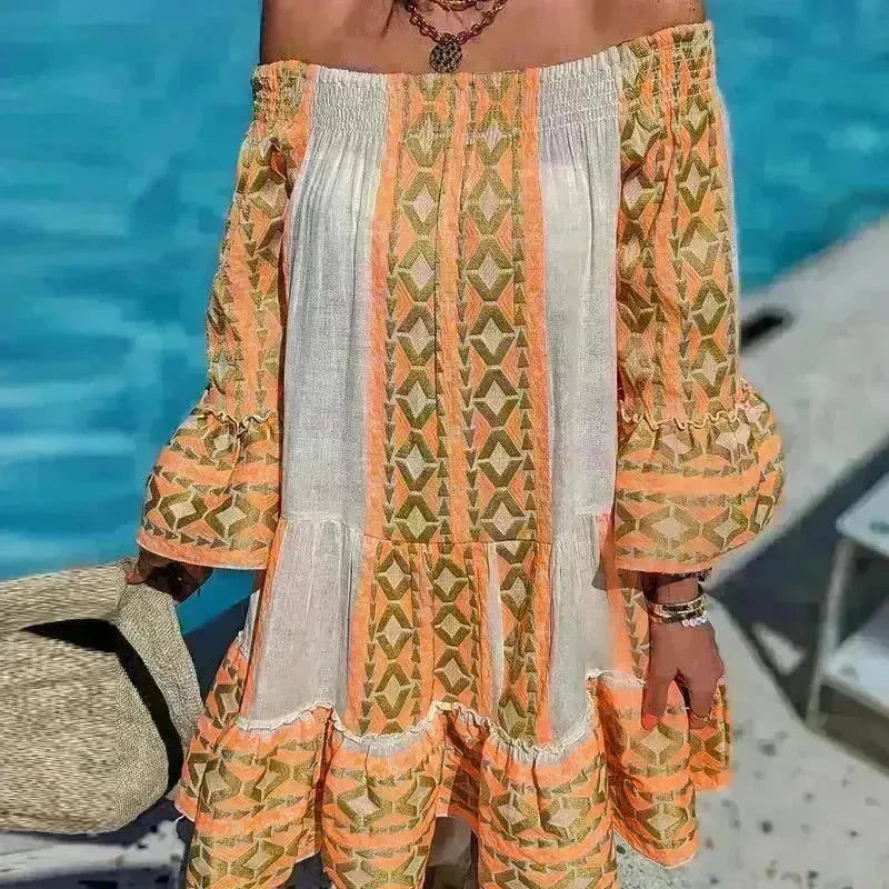 Women's Fashion Patchwork Flared Sleeves Dress - EX-STOCK CANADA