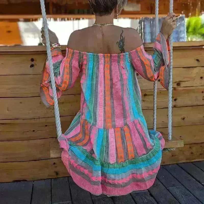 Women's Fashion Patchwork Flared Sleeves Dress - EX-STOCK CANADA