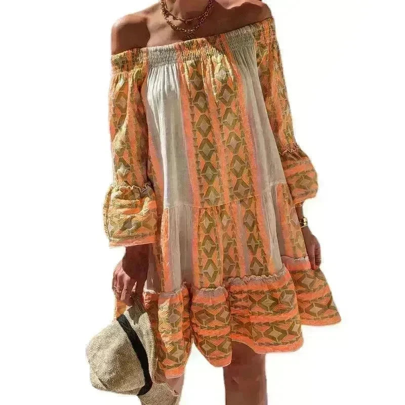 Women's Fashion Patchwork Flared Sleeves Dress - EX-STOCK CANADA