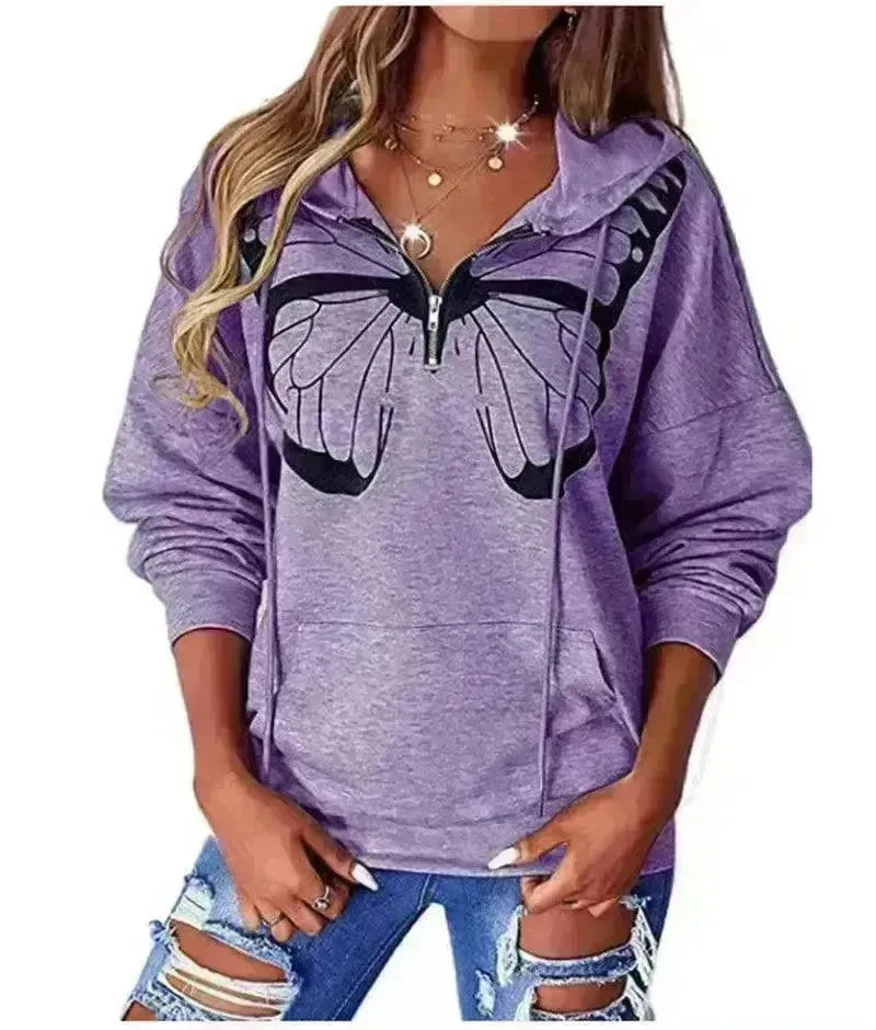 Women's Fashion Patchwork Print Hooded Loose Sweatshirt - EX-STOCK CANADA