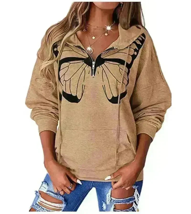 Women's Fashion Patchwork Print Hooded Loose Sweatshirt - EX-STOCK CANADA