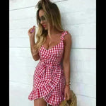 Women's Fashion Personality Summer Sleeveless Plaid Drawstring Casual Mini Dress - EX-STOCK CANADA