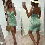 Women's Fashion Personality Summer Sleeveless Plaid Drawstring Casual Mini Dress - EX-STOCK CANADA