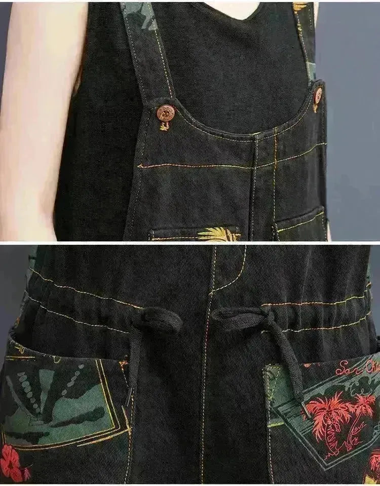 Women's Fashion Plus Size Age Reduction Print Suspender Jeans - EX-STOCK CANADA