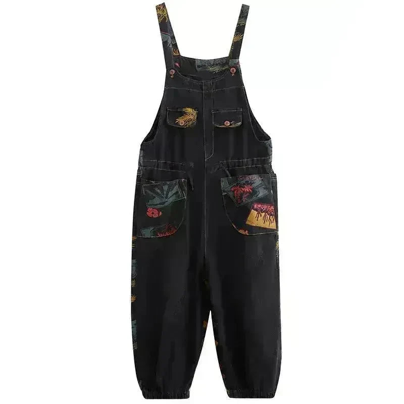 Women's Fashion Plus Size Age Reduction Print Suspender Jeans - EX-STOCK CANADA