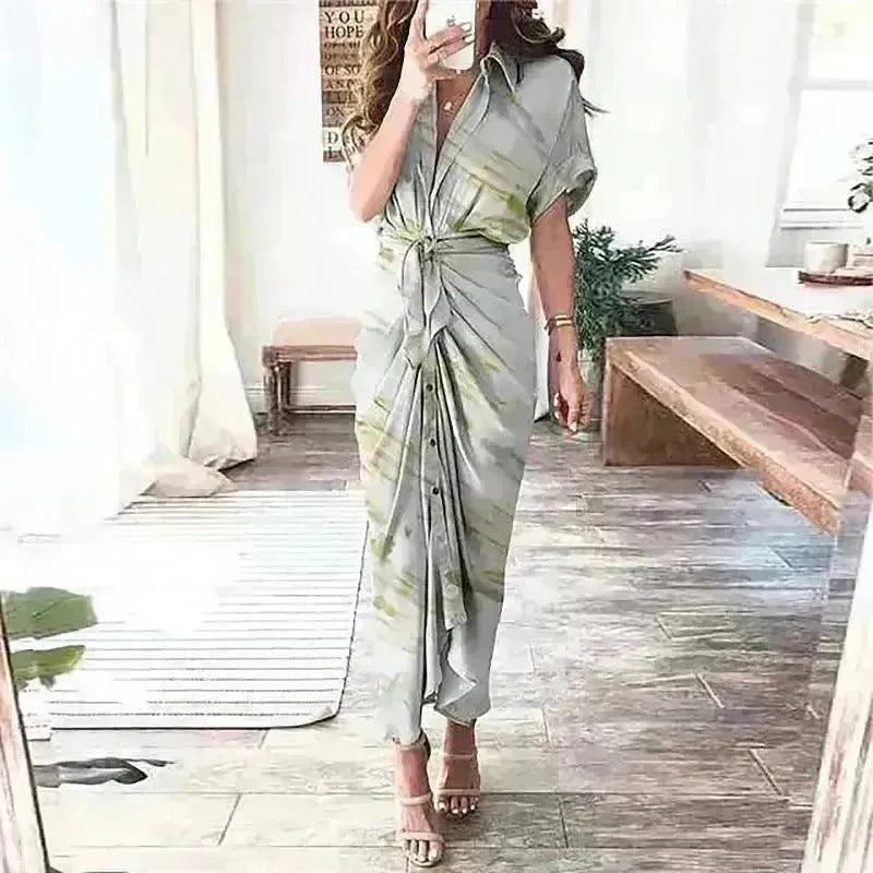 Women's Fashion Printed Temperament Loose Casual Lace-up Dress - EX-STOCK CANADA