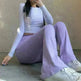 Women's Fashion Solid Color Tight-fitting High-waist Micro-cut Stretch Casual High rise Wide Leg Pant Trousers - EX-STOCK CANADA
