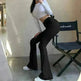 Women's Fashion Solid Color Tight-fitting High-waist Micro-cut Stretch Casual High rise Wide Leg Pant Trousers - EX-STOCK CANADA