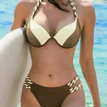Women's Fashion Temperament Color Matching Triangle High Waist Bikini Swimsuit Two-piece - EX-STOCK CANADA