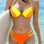 Women's Fashion Temperament Color Matching Triangle High Waist Bikini Swimsuit Two-piece - EX-STOCK CANADA