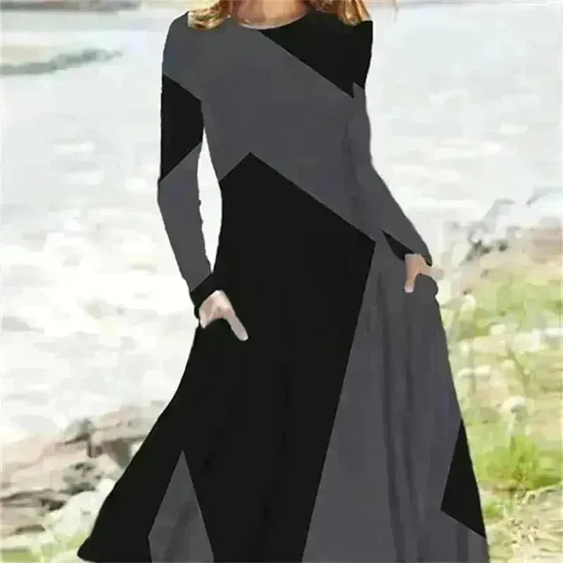 Women's Fashion Vintage Style Long Sleeve Maxi Dress - EX-STOCK CANADA