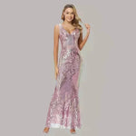 Women's Fashionable Sequin High Waist Sleeveless V-Neck Evening Gown - EX-STOCK CANADA