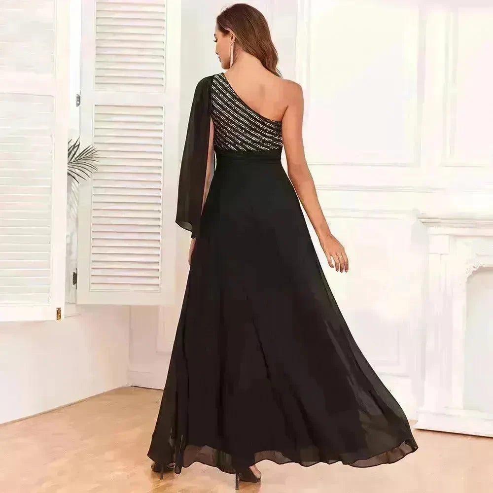 Women's Fashionable Sequin Spliced Long Sleeve Evening Gown - EX-STOCK CANADA