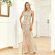 Women's Fashionable Sleeveless Round Neck Sparkling Evening Gown - EX-STOCK CANADA
