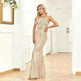 Women's Fashionable Sleeveless Round Neck Sparkling Evening Gown - EX-STOCK CANADA