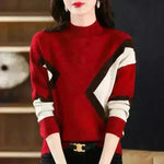 Women's Half Turtleneck Loose-fitting Versatile Sweater Color Matching Knitted Bottoming Shirt - EX-STOCK CANADA