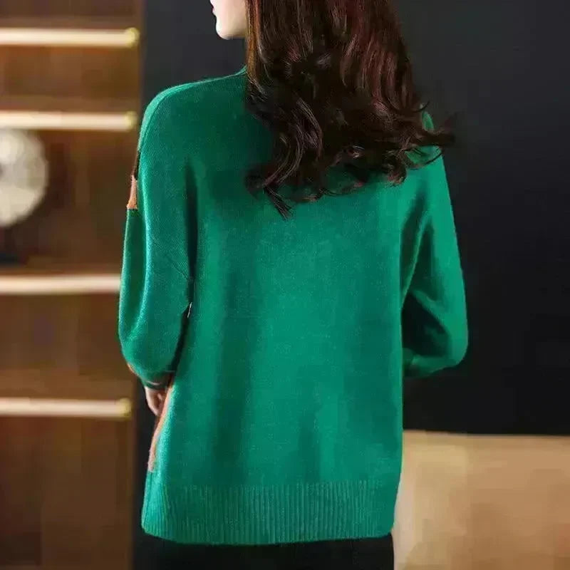 Women's Half Turtleneck Loose-fitting Versatile Sweater Color Matching Knitted Bottoming Shirt - EX-STOCK CANADA