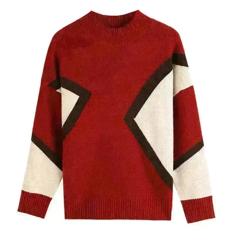 Women's Half Turtleneck Loose-fitting Versatile Sweater Color Matching Knitted Bottoming Shirt - EX-STOCK CANADA