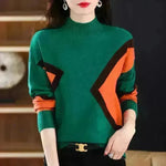 Women's Half Turtleneck Loose-fitting Versatile Sweater Color Matching Knitted Bottoming Shirt - EX-STOCK CANADA