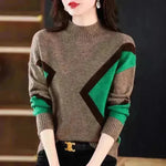 Women's Half Turtleneck Loose-fitting Versatile Sweater Color Matching Knitted Bottoming Shirt - EX-STOCK CANADA