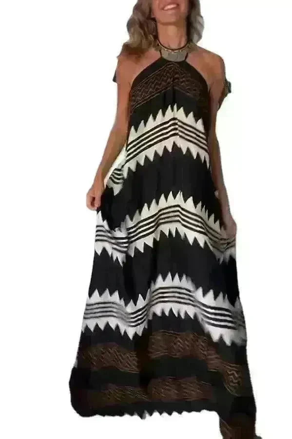 Women's Halterneck Printed Expansion Skirt For Vacation Beach Dress - EX-STOCK CANADA