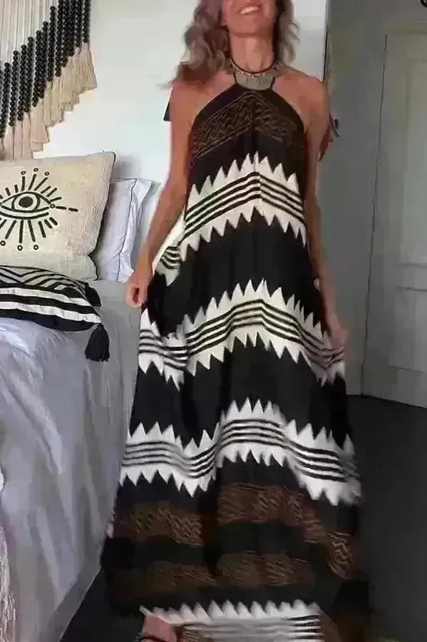 Women's Halterneck Printed Expansion Skirt For Vacation Beach Dress - EX-STOCK CANADA