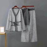 Women's Inverness V-neck Base Knitwear Wide-leg Trousers Three-piece Set - EX-STOCK CANADA