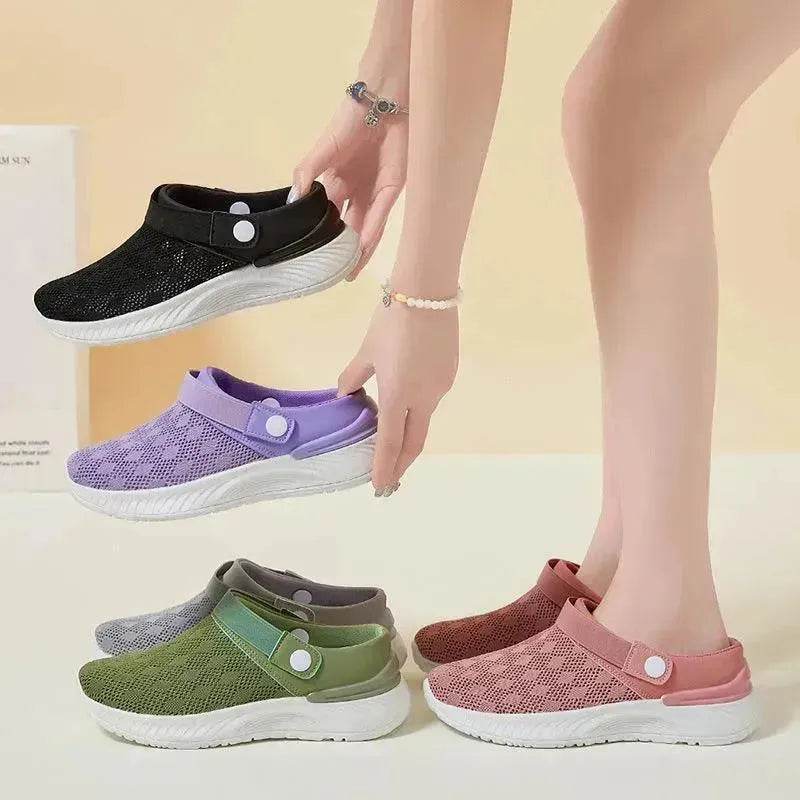 Women's Mesh Sandals Summer Breathable Lazy Slippers One-step Round Toe Half-slip Beach Slippers . - EX-STOCK Canada