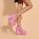 Women's New Thick Sole Shallow Mouth Round Toe Thick Heel Shoes Platform Heel Buckle Shoe Pink Shoe - EX-STOCK Canada